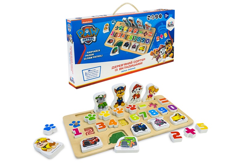 Дерев'яна іграшка KidsHits Paw Patrol арт. KH20/040 (14шт) навчальна панель у короб. 42*4,5*21,5 см