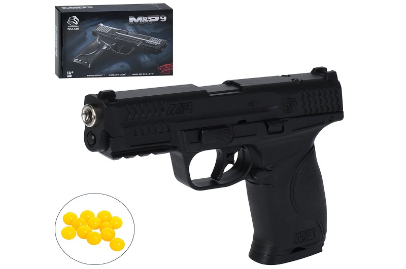 Пістолет Q5 (18шт) 19см, пластикові кулі, в кор-ці, 24,5-16,5-4см