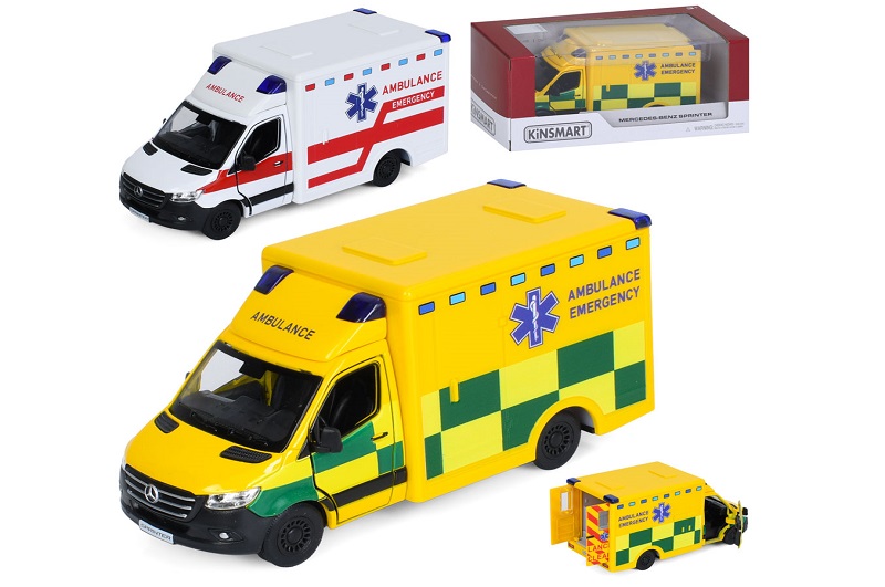 Транспорт спецслужб KT5477W (24шт) метал, інерція, 1:48, 12см, швидка допомога, відчиняються двері,