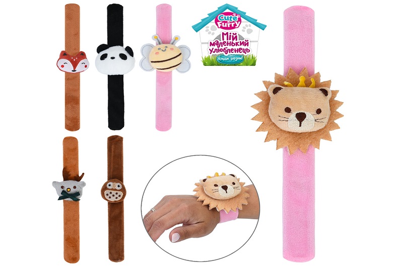 Браслет BRA184 (360шт) 24см, тварина, плюш, мікс видів, у пакеті, 10-25-2см