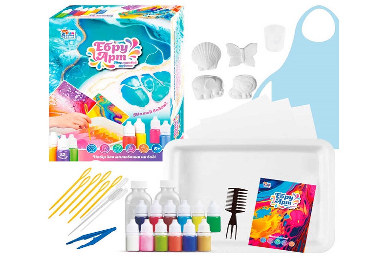 Ебру арт 94133 (12) 4FUN Game Club", 12 пігментів, гіпсові фігурки, концентрат, акварельний папір,"