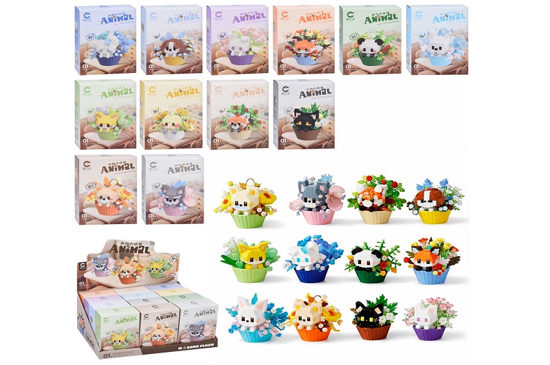Конструктор 7492-7503 (144шт) тварина з квітами у горщику, від 215дет,28,5-12,5-20см УПАК12шт