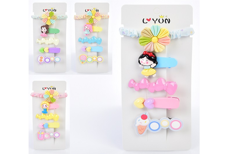 Аксесуар для волосся JD2623 Упак4шт(200шт)резин,1шт,заколка 4шт,4 вид,на лист,7,5-17,5-3см,