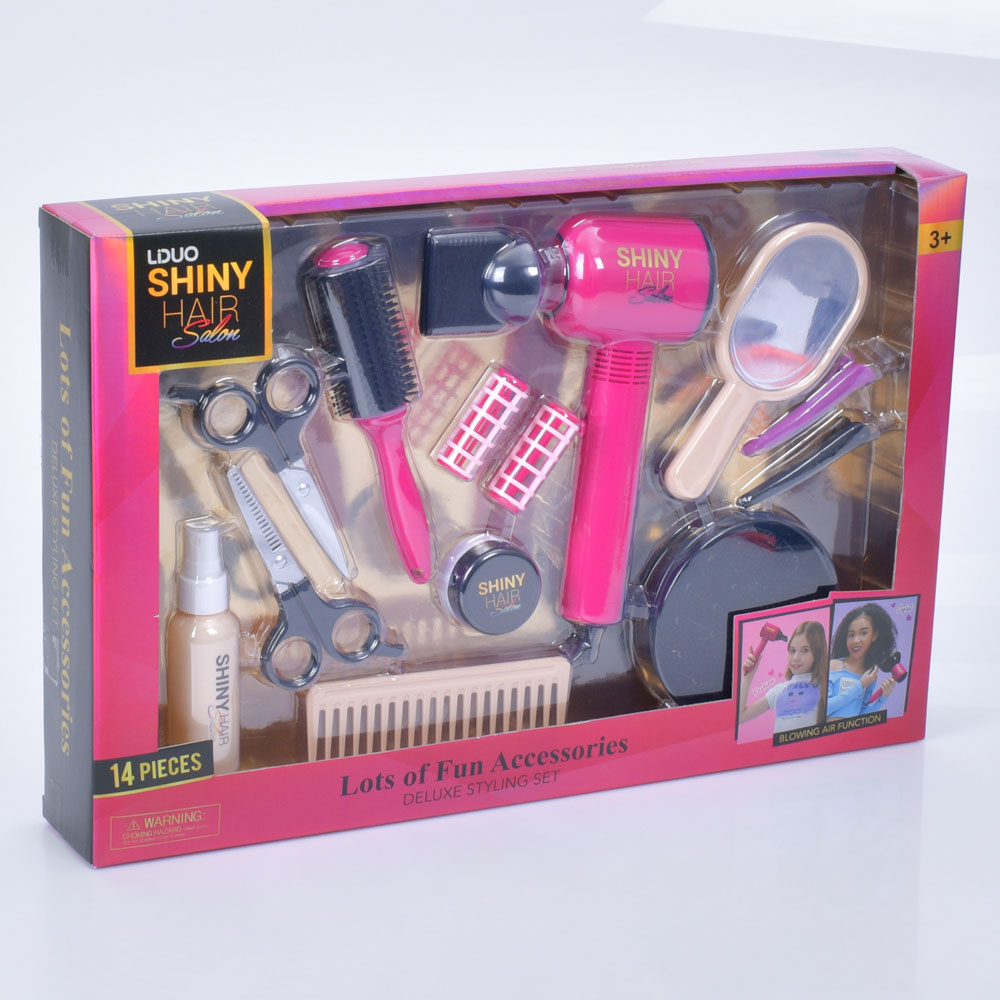 Набір перукаря 626021 (18) 14 елементів, функціональний фен, насадка, ножиці, заколки, бігуді, люсте