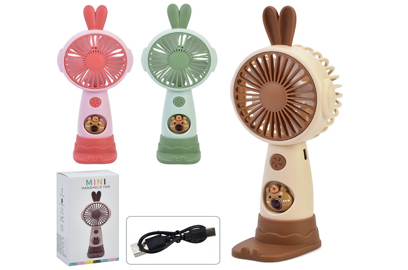 Вентилятор MK 5668 (48шт) 2в1(ручний/портативний, настільний), 20см, вушка, Type-C, USBзарядне, 3 ко