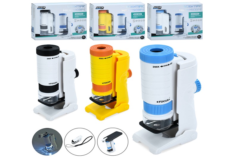 Оптичний прилад W5804B (48шт) мікроскоп, 13см, 60-200 Х, світло-2режими, 3 кольори, бат(табл), в кор