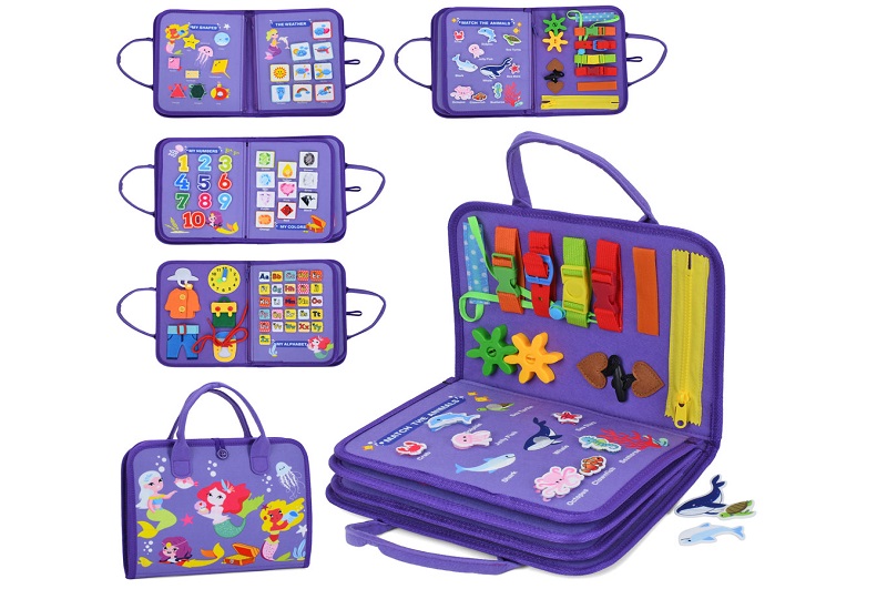 Гра LB-3 (12шт) навачальна, бізікнижка/бізікнига, 28-22-5см, сумка (принт русалки), 8 сторінок, шнур