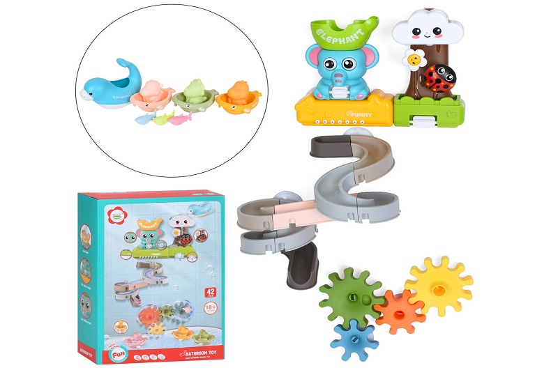 Гра для купання 6688-918 (8шт) водоспад, слон, хмаринка, лабіринт, присоски, динозаври, морські мешк