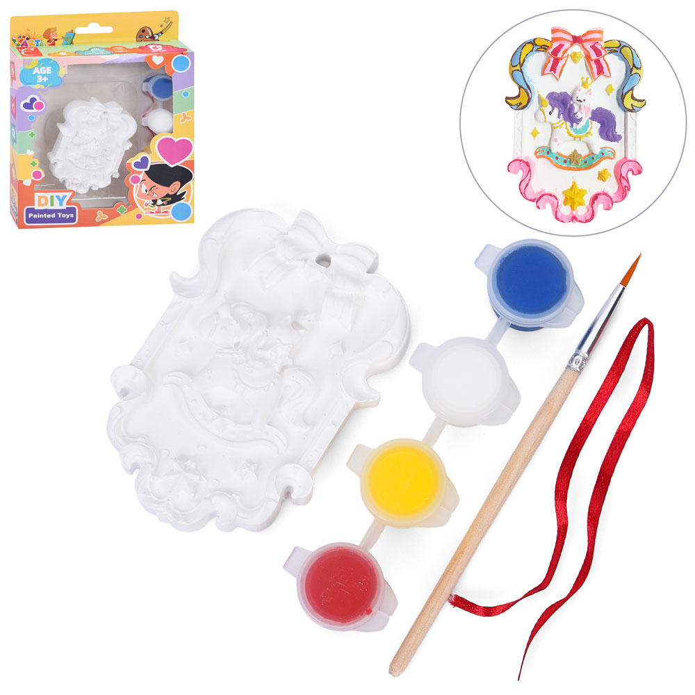 Набір для творчості 5177 (168шт) розмальовка, гипсова картина, Єдиноріг, 6-8,5-1см, фарби 4шт, пензл