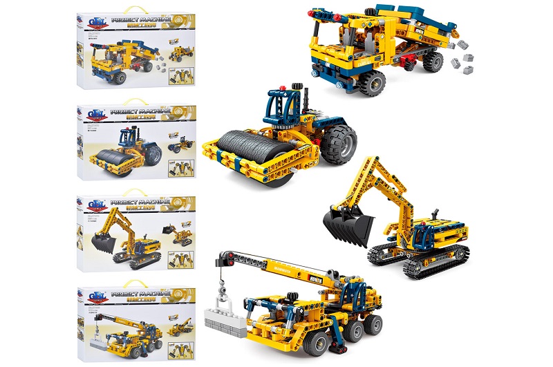 Конструктор KY1077-78-79-80 (12шт) будівельна техніка, 4 види (2в1), від 207дет, в кор-ці, 51-35-7см