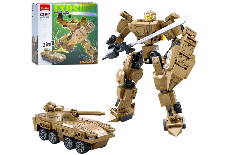 Конструктор SLUBAN M38-B1280 (32шт) 2в1 (робот 15см, танк), фігурка, 233дет, в кор-ці, 22-23,5-7см