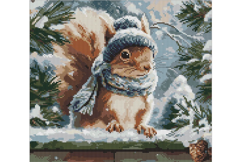 Набір з алмазною мозаїкою Зимове білченя" 40х40см  AMO20019"