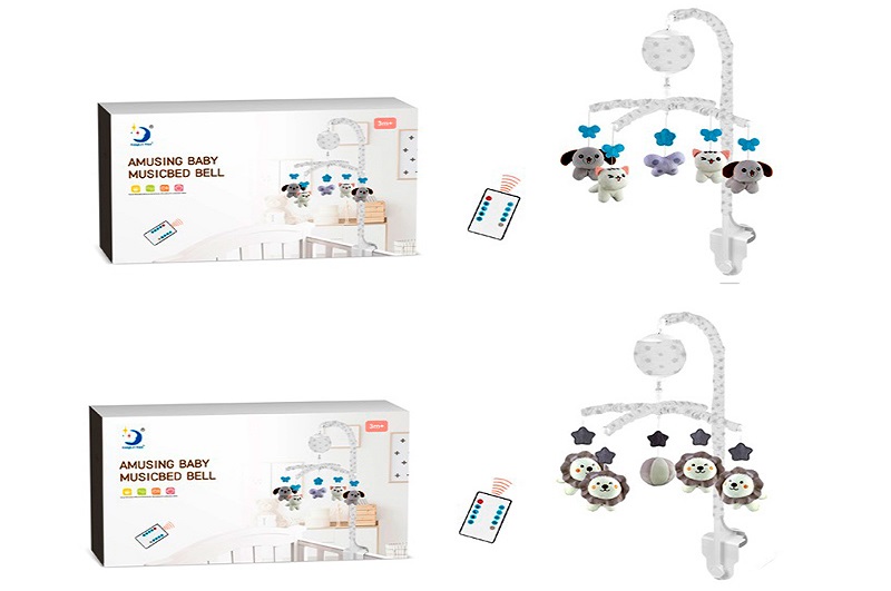 Карусель на кроватку HL2025-24-25 (10шт) д/к(ІЧ), мобіль на ліжко, підвіски-тварини (м'які), музика,
