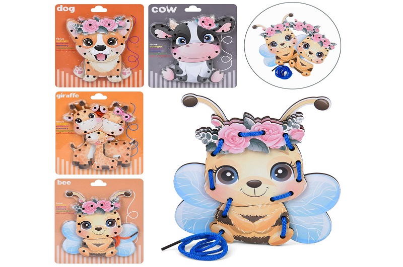 Дерев'яна іграшка Пазли MD 0769 (50шт) шнурівка, тварина, мікс видів, у слюді, 15-17-1,5см