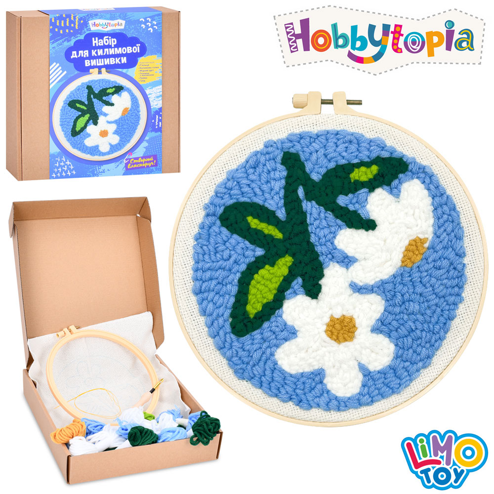 Набір для творчості DYPN1008-4 (40шт) килимова вишивка, канва 26-26см, нитки, п'яльця 20см, килимова