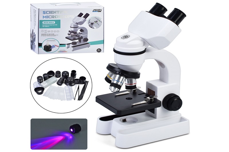 Оптичний прилад W5806A (8шт) мікроскоп, 27см, 40-1600 Х, світло, інструменти, бат(табл), в кор-ці, 3
