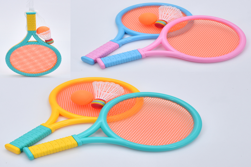 Ракетка MS 4380 (42шт) дитяча, 2шт, 35,5см, 2 кольори, волан, м'ячик пластик 5см, 2 кольори, у сітці