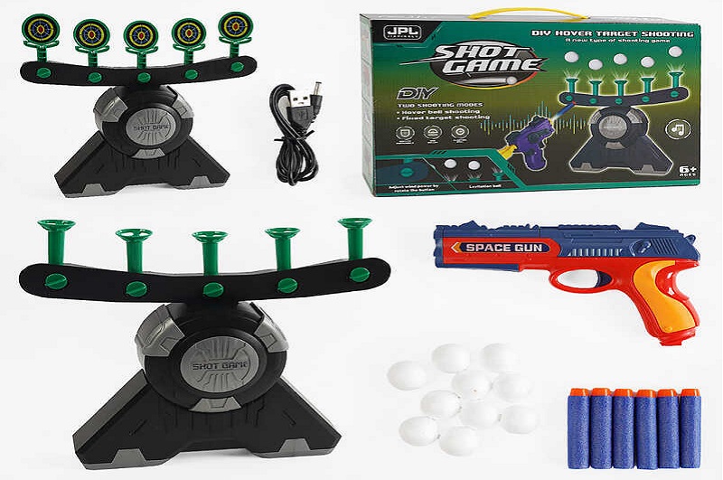 Повітряний тир 19891 В (24) м'які патрони, левітуючі кульки, 5 мішеней, регуляція потужності повітря