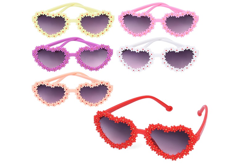 Окуляри YG0437 (240шт) сонцезахисні, 12,5см, серце (квіти), 6 кольорів, у пакеті, 6-14-2см, упаковка