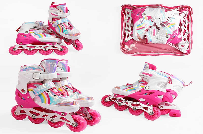 Ролики J-4770-5 М розмір 34-38 (6) колір Рожевий, устілка 22-24 см, колеса PU, d коліс – 6 см, підсв