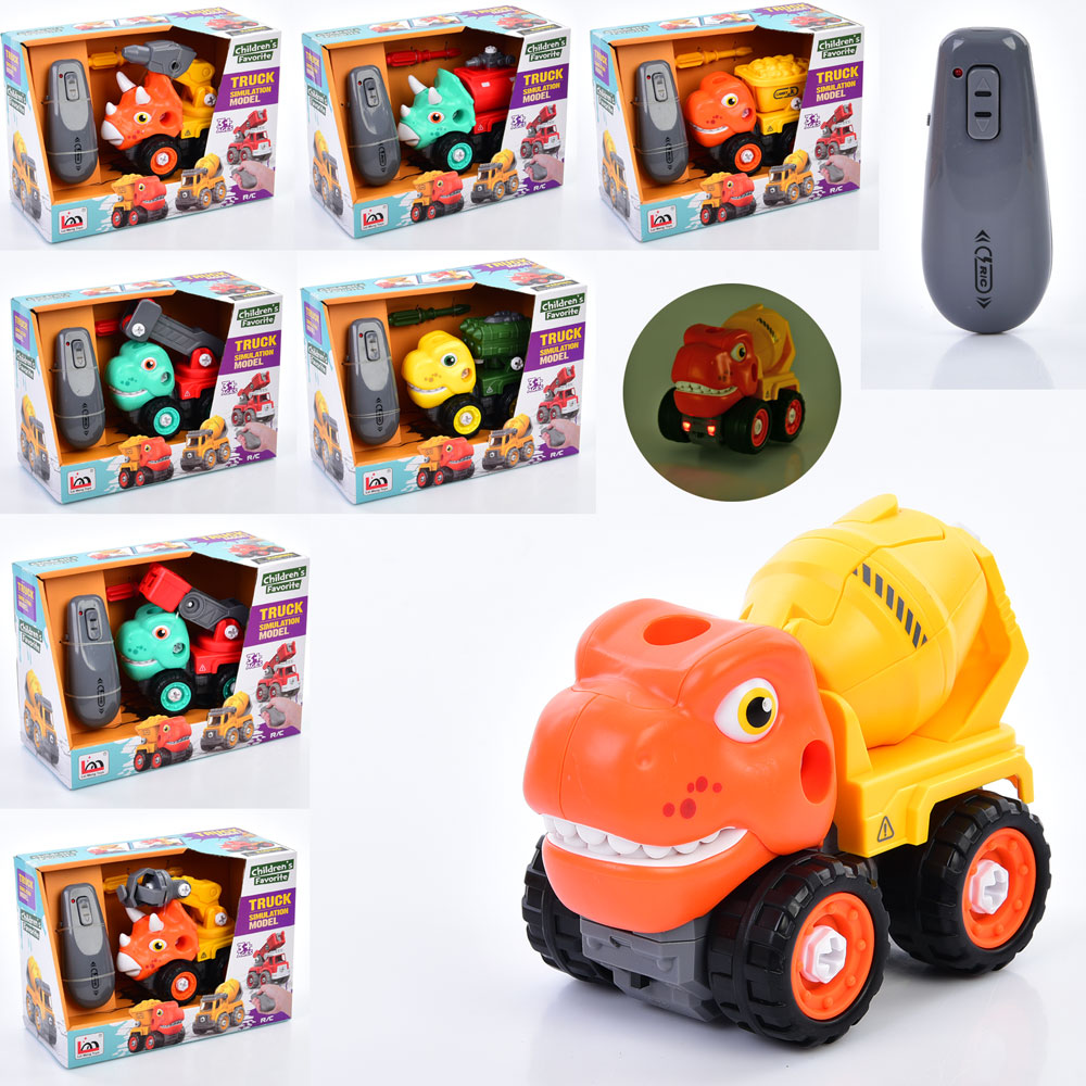 Конструктор LM9102-3-4-5-12-14-15-23Y (36шт) на шурупах, транспорт-динозавр, Р/К, 14 см, світло, 8 в