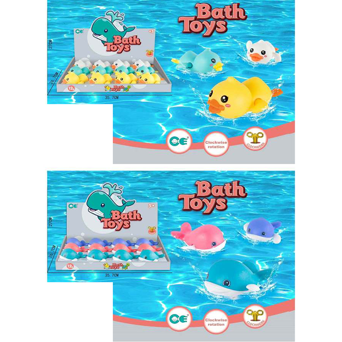 Водоплаваюча іграшка A780-41-43 (216шт) заводн, 2 види(качка 10см, кит 9см), 12шт(3 кол) в дисУПАК12