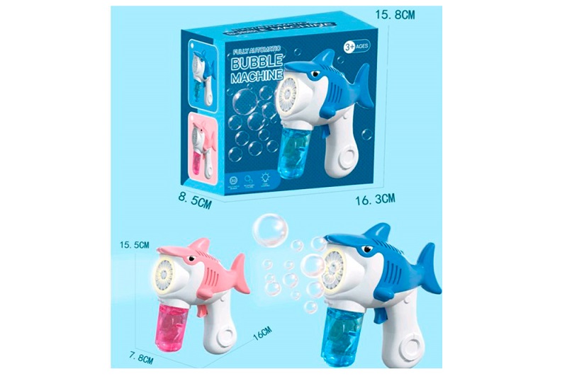 Мильні бульбашки SR8701 (48шт) пістолет-акула, 15см, світло, запаска 8-3,5см, 2 кольори, в кор-ці, 1