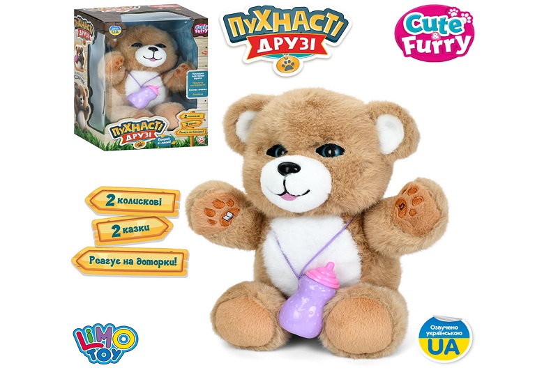 Тварина M 6209 I UA (12шт) ведмідь, 32см, сенсорний, музика-звук(укр), 2 колискові, 2 казки, повтор,