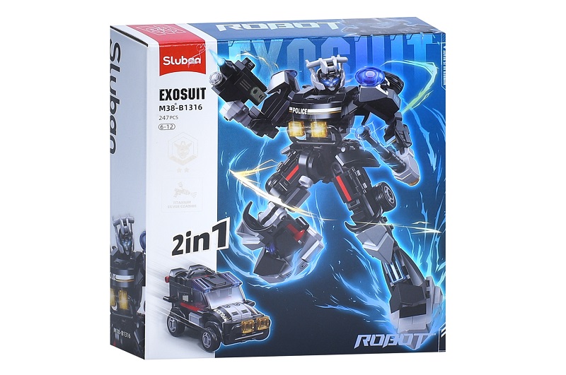 Конструктор SLUBAN M38-B1316 (32шт) 2в1(робот 16см, машина), поліція, фігурка, 247дет, в кор-ці, 22-