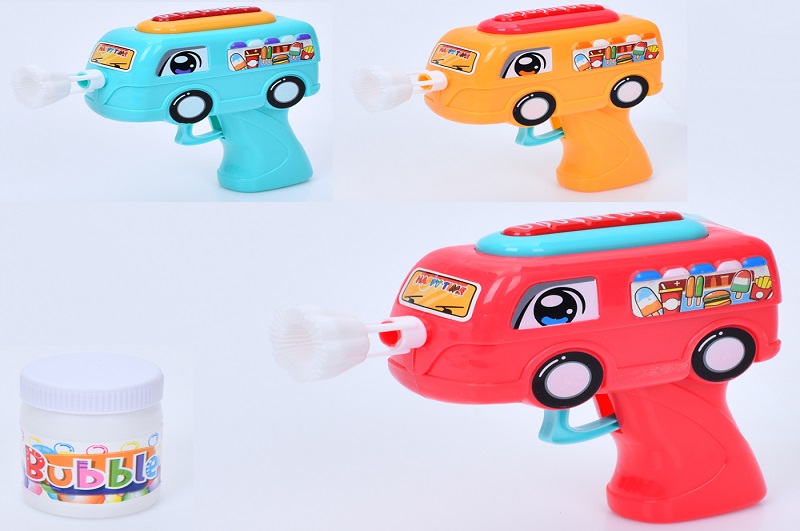 Мильні бульбашки 4859-1 (150шт) пістолет-автобус 11,5см, запаска 6см, 3 кольори, в пакеті, 15-16-4см