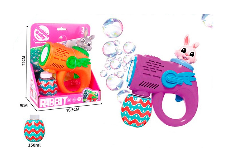 Мильні бульбашки BE-013 (30шт) пістолет (кролик), 18см, запаска 8-6,5см, 2 кольори, на бат-ці, в кор