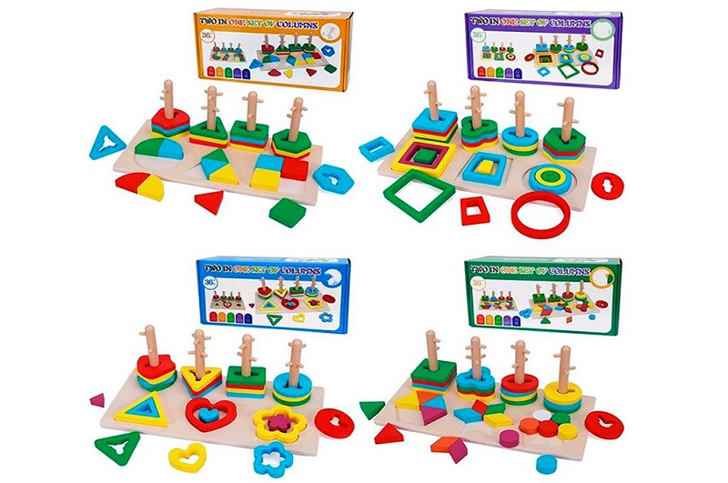 Дерев'яна іграшка Геометрика MD 1979 (30шт) 30-15-11см, пірамідка-ключ, 4 види, в кор-ці, 32-15,5-11