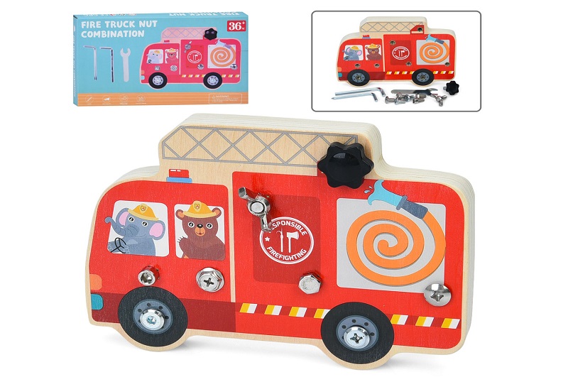 Дерев'яна іграшка Бізіборд MD 1522 (24шт) автобус 18-12,5см, викрути болти/шурупи/кріплення, інструм