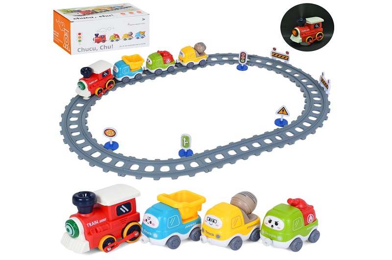 Залізниця YE-301 (8шт) локомотив (звук,пара/дим, світло, їздить), вагон-будтехніка 3шт, магнітні крі