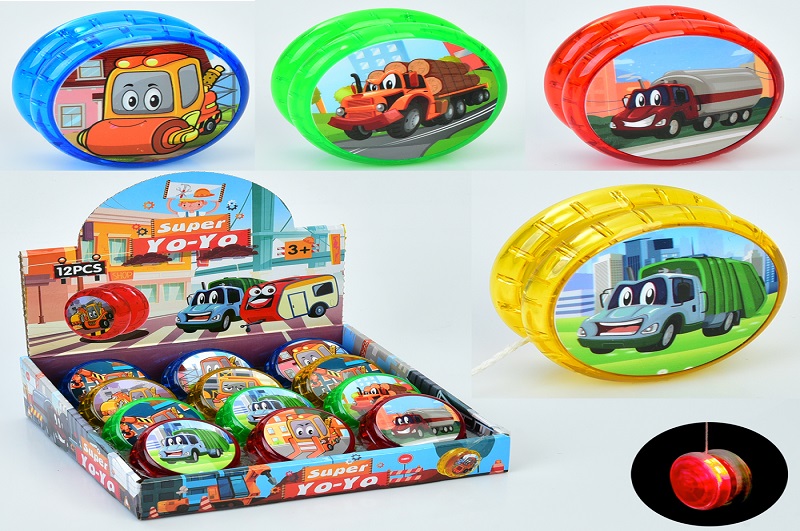Йо-йо MR 1367-1Упак12шт(72шт) 6см, принт-транспорт, світло, бат(табл)4 кол/мікс вид, 12шт в дисплеї