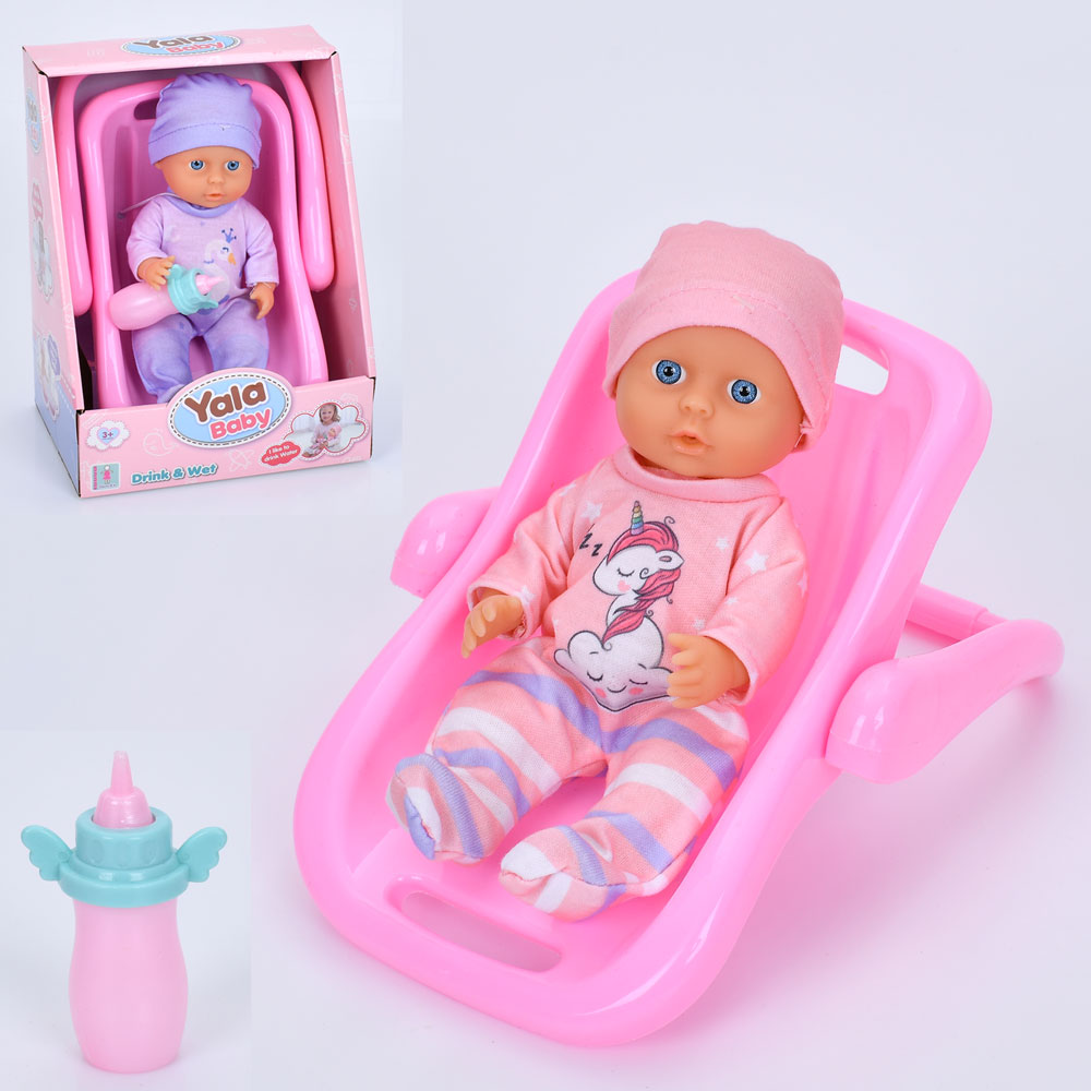Пупс YL2420D-B-C (24шт) 20см, п'є-пісяє, люлька-переноска 21см, пляшечка, 2 види, в кор-ці, 18-23,5-