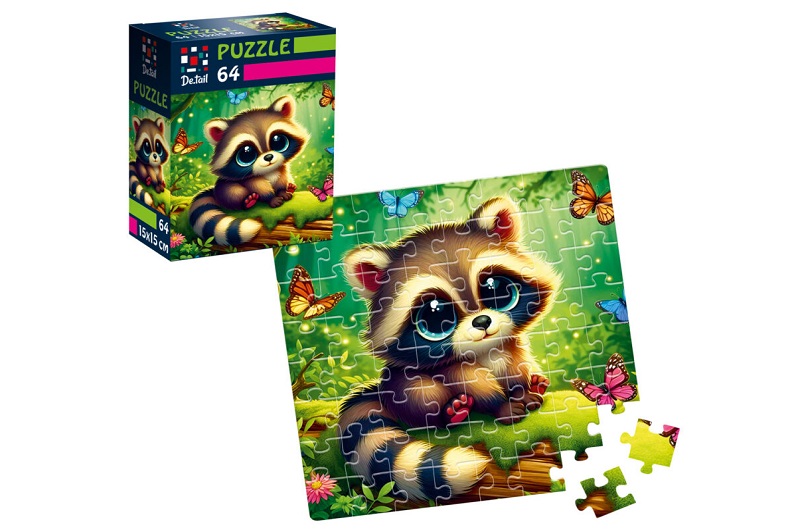 Пазли De.tail. Єнот з метеликами. 64 деталі DT1234-12 (укр)