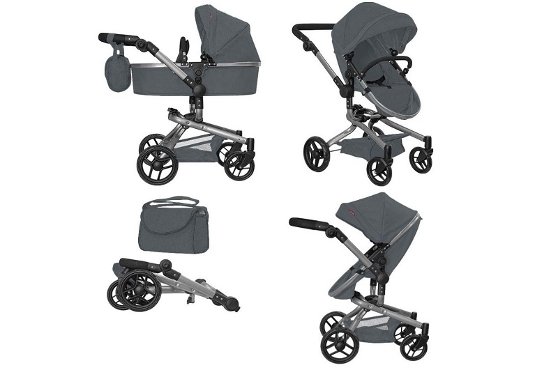 Коляска для ляльки 2в1 CARRELLO FORTUNA 9695 GREY з сумкою метал.кор.54,5*14,5*38,5 /1/