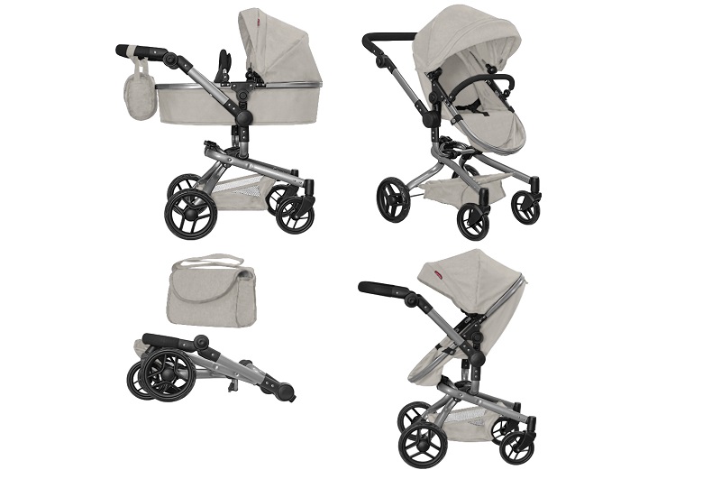 Коляска для ляльки 2в1 CARRELLO FORTUNA 9695 LIGHT GREY з сумкою метал.кор.54,5*14,5*38,5 /1/