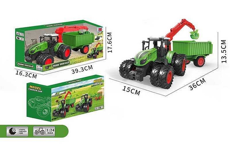 Трактор 99-81 A (24) масштаб: 1:24, причеп-самоскид, маніпулятор,  гумові колеса, рухомі елементи, в
