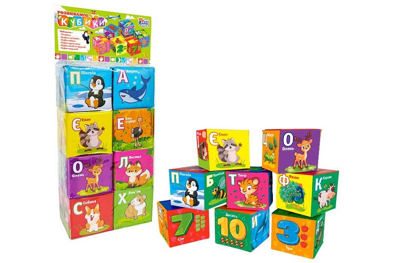 Кубики 40413 (36/2) 4FUN Game Club", "Тварини", 8 штук, м'які, водонепроникна тканина, літери, геом"