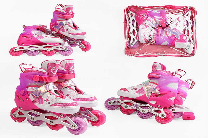 Ролики 2216-03 М розмір 34-38 (6) колір Рожевий, колеса PU, d колес – 6 см, підсвічування коліс, в с