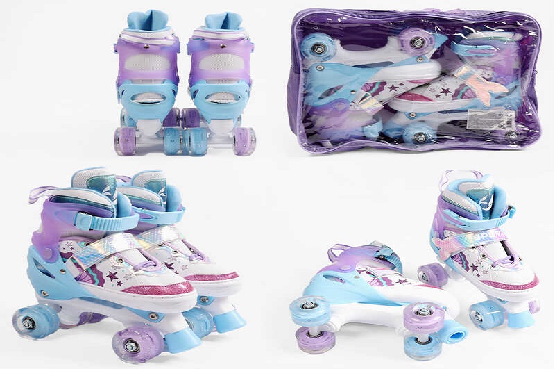 Ролики 67011-31 М розмір 34-38 (6) колір Фіолетовий, устілка 21-24 см, колеса PU, КОЛЕСА ЗІ СВІТЛОМ,