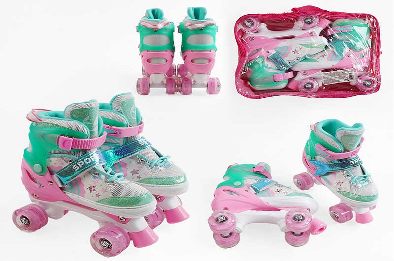 Ролики R-719-54 М розмір 34-38 (6) колір РОЖЕВИЙ, колеса PU, КОЛЕСА ЗІ СВІТЛОМ, устілка 21-23 см, d