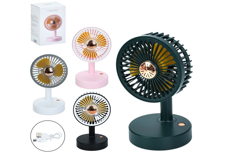 Вентилятор MK 5664 (24шт) настільний, 17см, 3 режими, акум, USBзарядне, 4 кольори, в кор-ці, 11-17,5