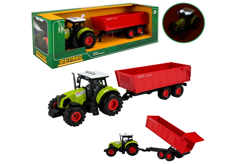 Трактор із причепом батар. арт. AP9921 (36шт/2),світло,звук,у короб.39*12,5*13см