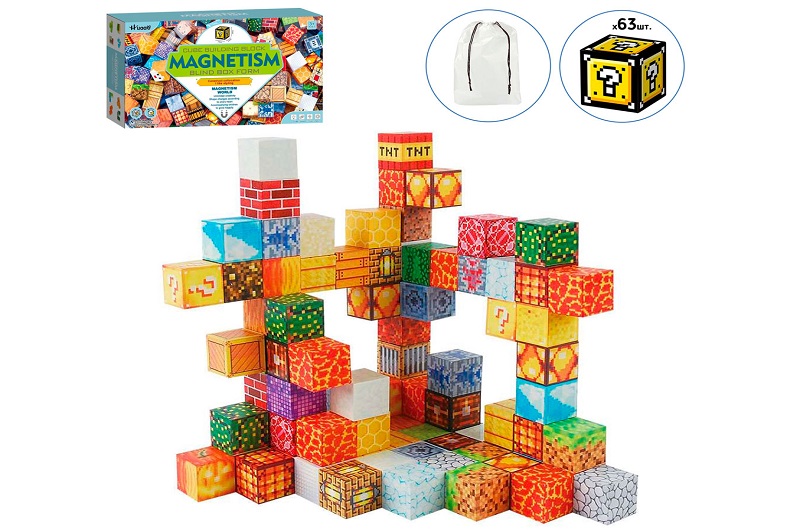 Конструктор YN2023-63 (12шт) магнітний, куб 2см, 63дет, в кор-ці, 23-13-6см