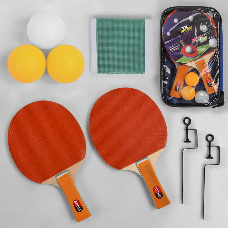 Ракетка для пінг-понгу C 44878 (50) TK Sport", 2 шт + 3 м`ячики + сітка, в чохлі"