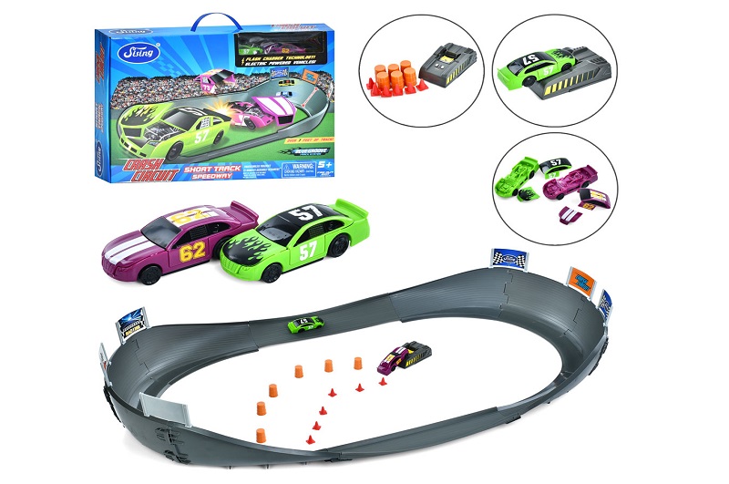 Трек SS058 (4шт) машина 9см, 2шт(їздять, акум, розкладається), блок запуску машинки (на бат-ці), в к