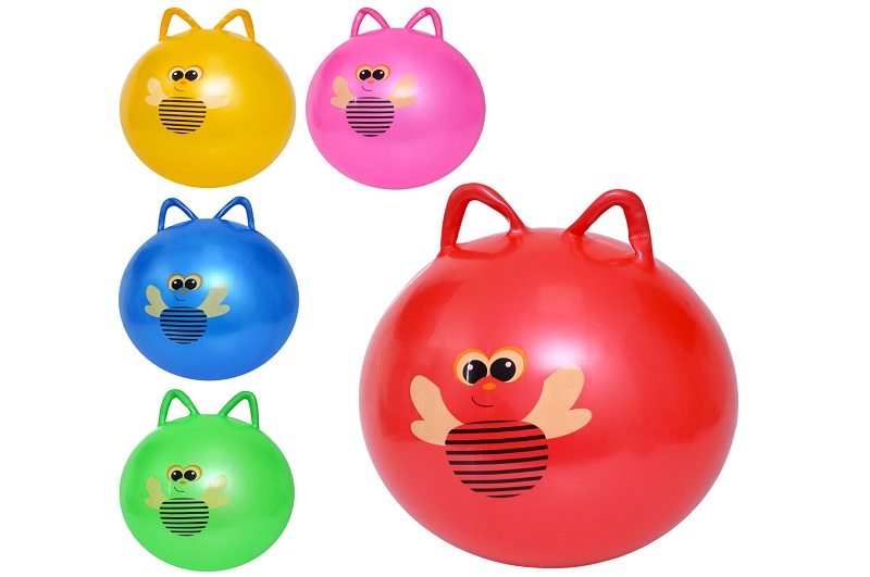 М'яч для фітнесу MS 4872 (40шт) 45см, з вушками, 310-320г, принт бджілка, 5 кольорів, у пакеті, 13-1